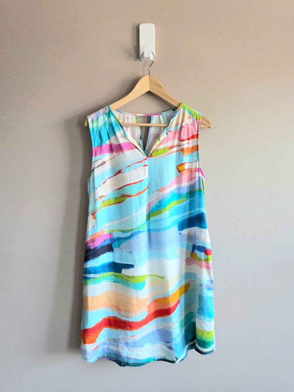 100% Linen Sleeveless Summer Dress Artistic Print - Picture 1 of 6
